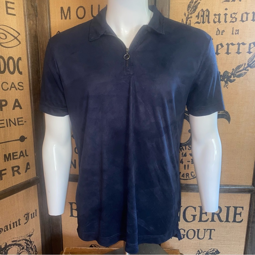 Zara Men's Deep Navy Zip Polo, L